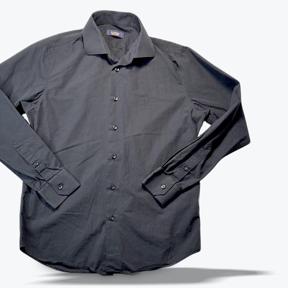 Cavalli Class Button Down Shirt Roberto Cavalli Slim Fit Size 40 15.5 Charcoal